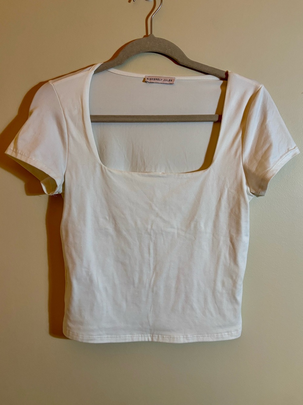 Sincerely Jules White Square Neck Short Sleeve Crop Top Tee